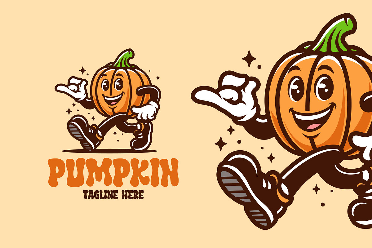 Pumpkin Retro Vintage Mascot Charact, a Branding & Logo Template by Gumrega Studio