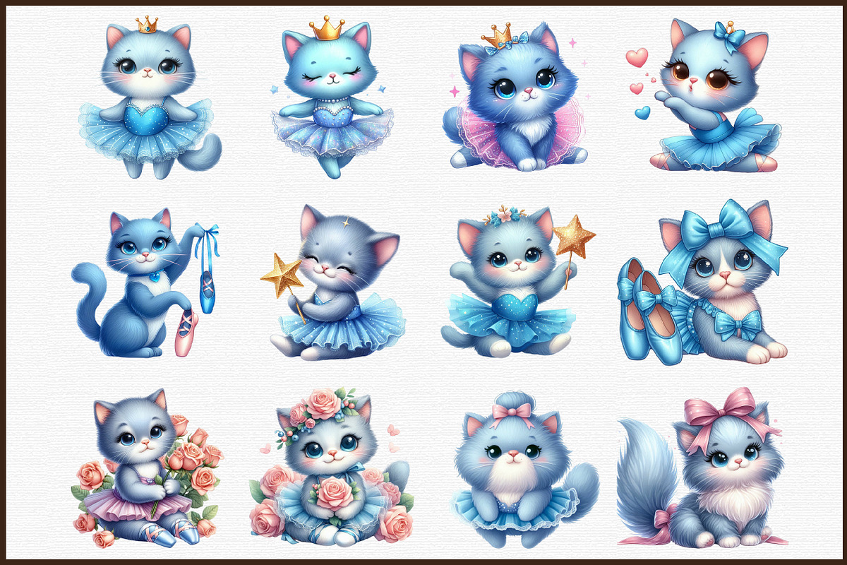 Blue Cat Ballerina Clipart, an Illustration by Sublimation Artist (Photo 3 of 6)
