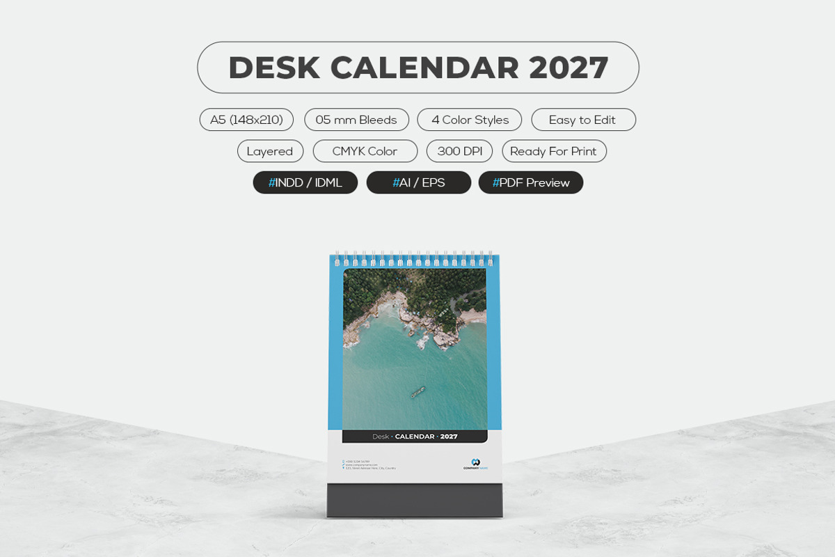 Desk Calendar 2027 Template, a Stationery Template by MstArtwork (Photo 6 of 6)