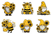Bee Gnome with Sunflowers Clipart, an Illustration by Dream Creation (Thumbnail 5 of 7)