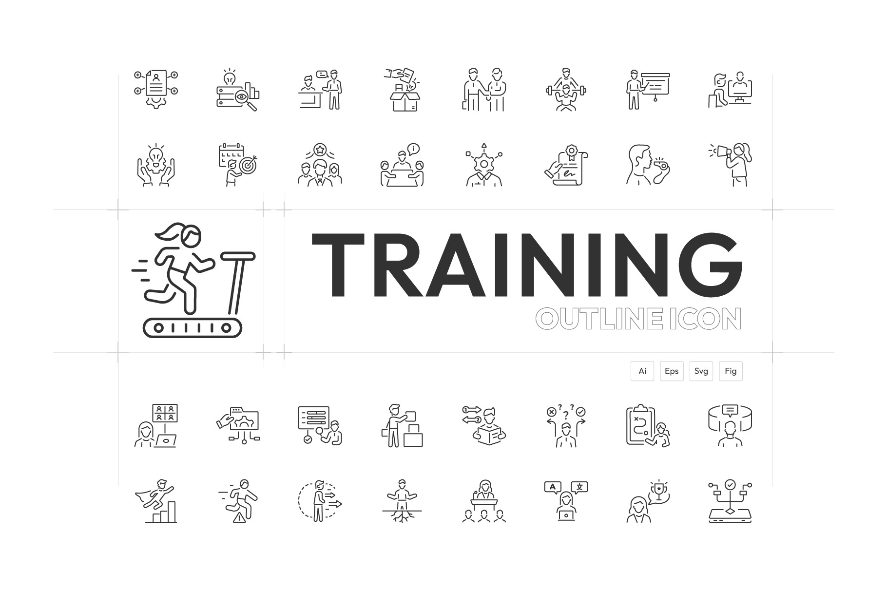 Training and Coaching Icon Set, an Outline Icon by Prosymbols