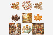 Hello Autumn Watercolor Clipart, a Seasonal Illustration by Tanya Kart (Thumbnail 2 of 17)