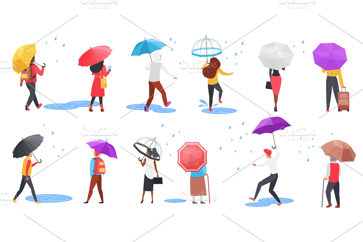 Umbrellas people back view male, a Person Illustration by Lemberg Vector