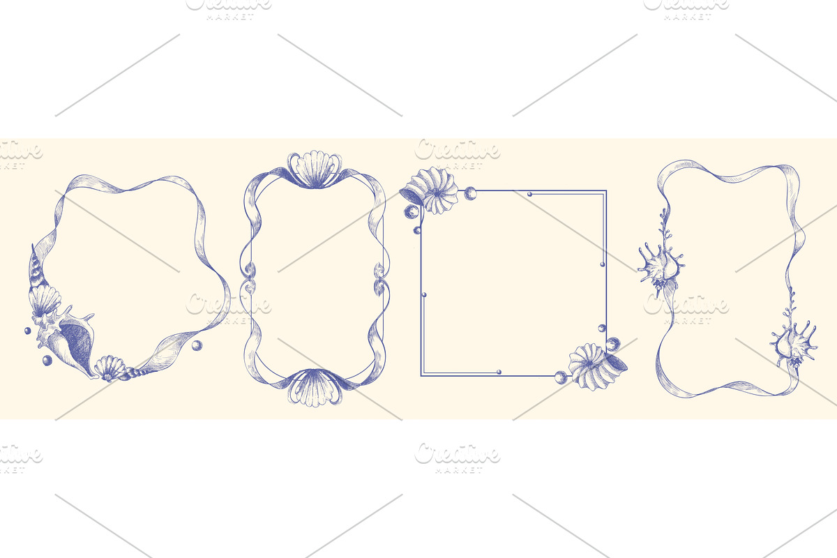Sketch frames set with seashell, an Animal Illustration by art PVP - market