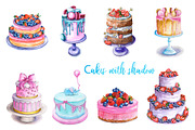 Watercolor cake set, a Food Illustration by Olha's watercolor (Thumbnail 3 of 4)