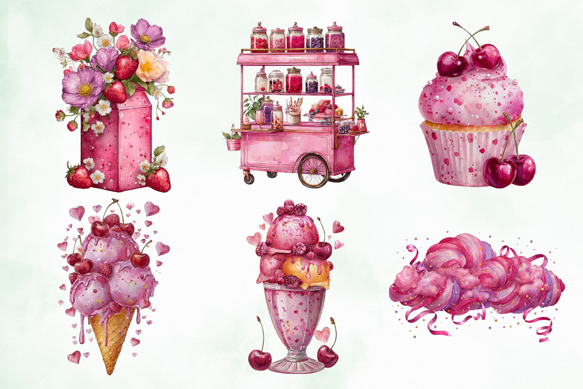Whimsical Pink Sweet Summer Clipart, a Seasonal Illustration by Creative Art (Photo 4 of 8)