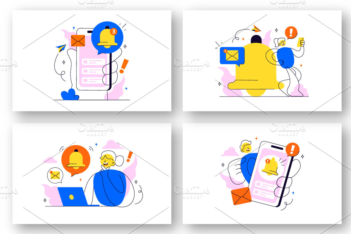 10 Notification System Illustration, a Technology Illustration by denayunebgt (Photo 2 of 4)