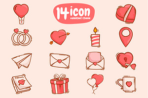 14 Kawaii Icons & Stickers Valentine