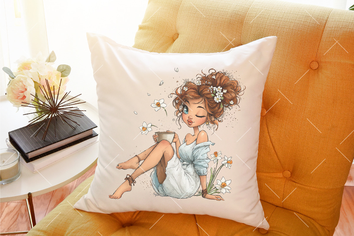 Whimsical Spring Coffee Girl Clipart, an Illustration by OK Design (Photo 6 of 6)