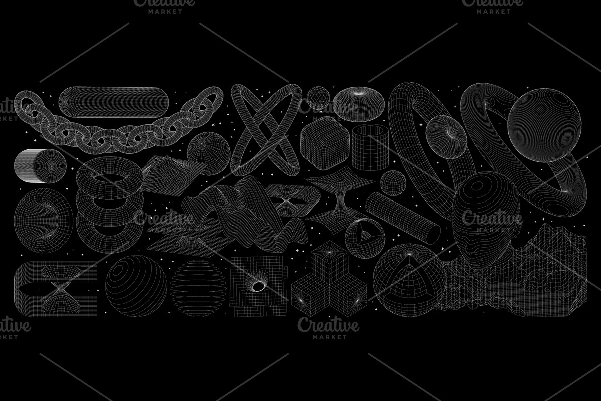 WIREFRAME GEOMETRIC ELEMENTS, an Object Graphic by BonkiStudio (Photo 1 of 10)