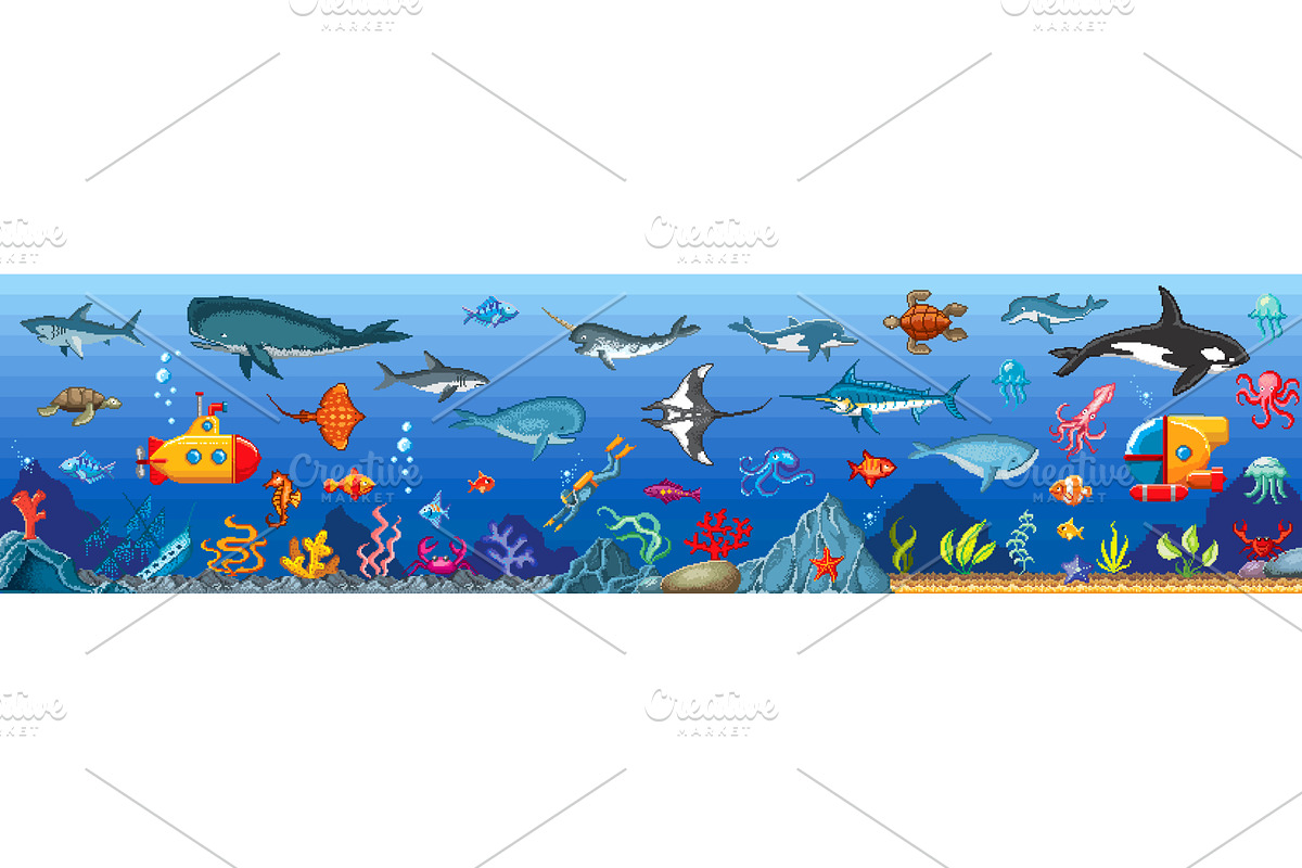 Underwater pixel game surface, an Illustration by Buch&Bee
