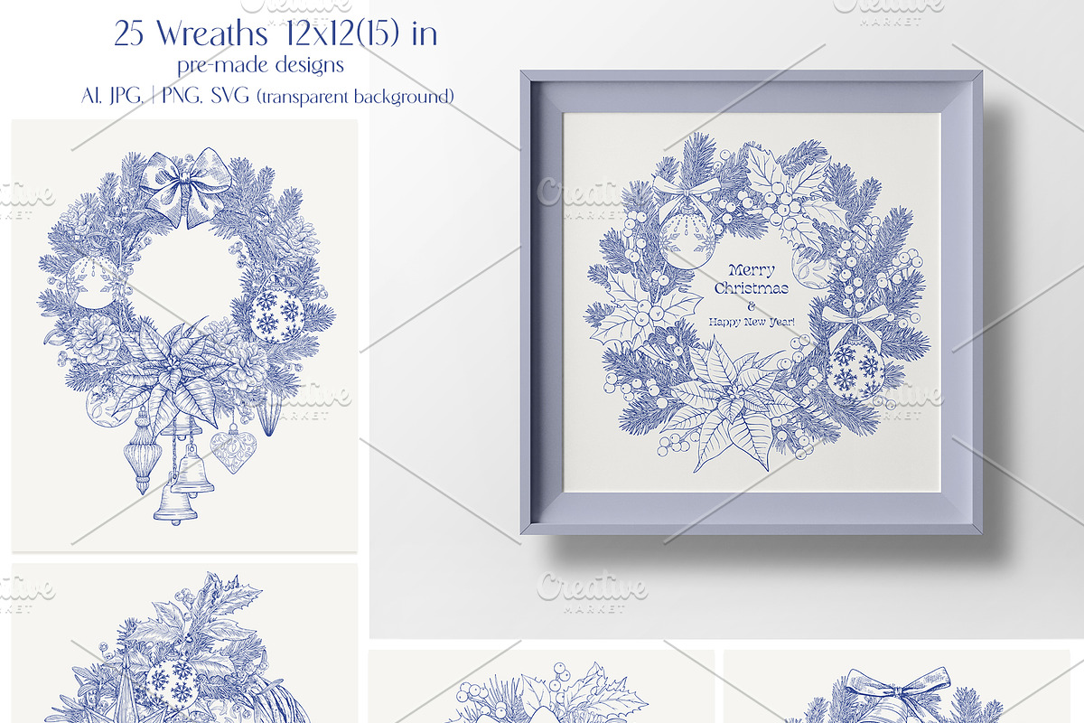 Christmas Wreaths & Decor Vector set, an Object Graphic by ON_lineart_store (Photo 3 of 10)