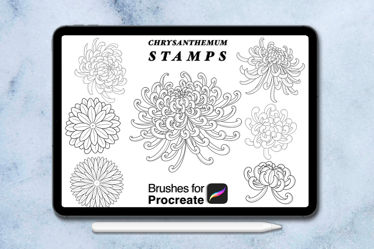100 procreate chrysanthemum stamps, a Brush Add-On by Arts For Peace (Photo 8 of 9)