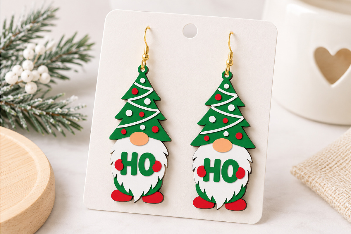 Christmas Gnome Earrings Laser Cut, a Seasonal Illustration by Canvas Craft (Photo 3 of 4)
