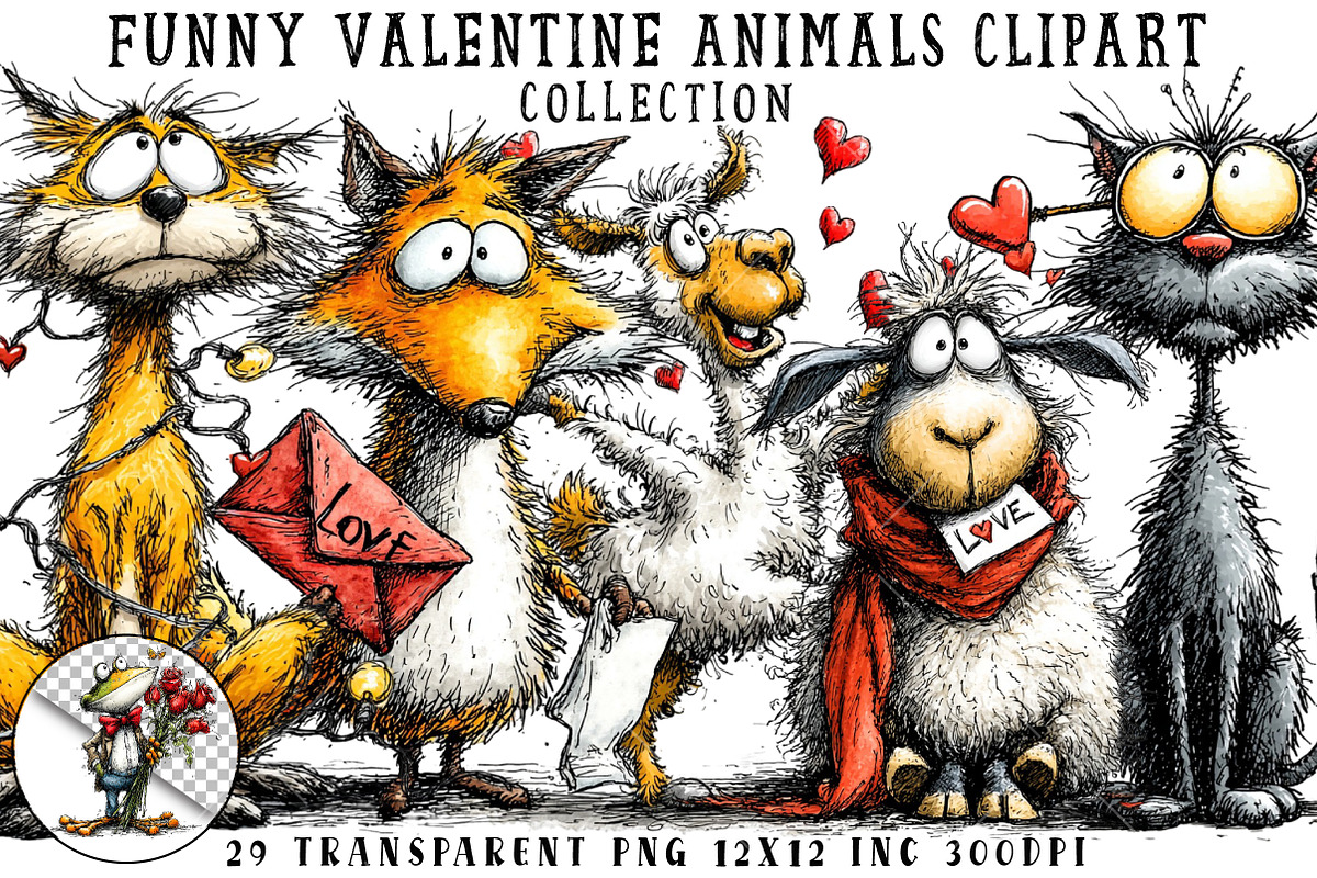 Funny Valentine Animals Clipart, an Illustration by OK Design (Photo 1 of 6)