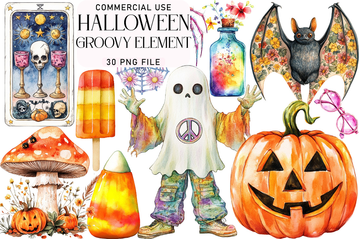 Groovy Halloween Element Clipart, an Illustration by Daily.Designs (Photo 1 of 5)