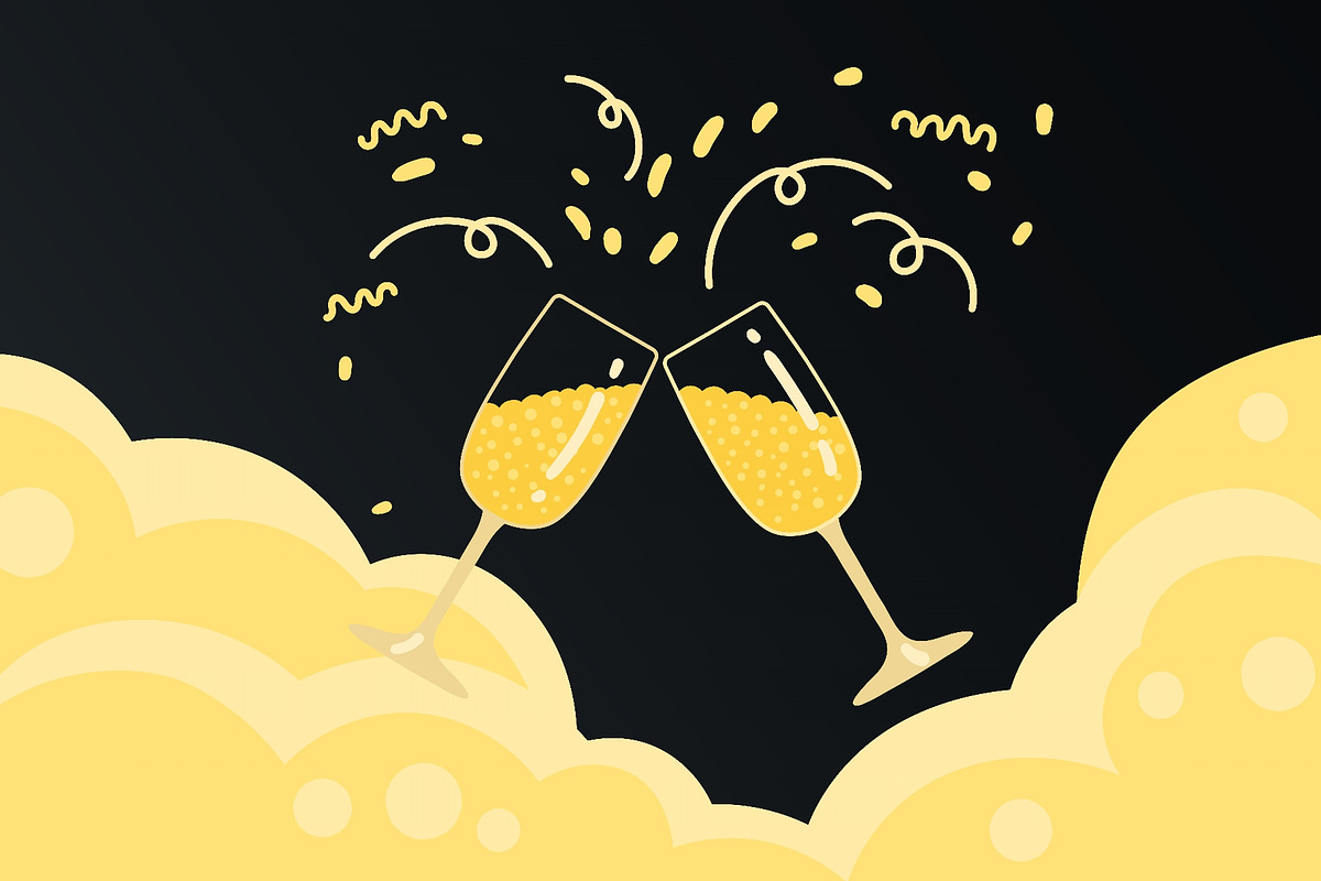Two golden champagne glasses, a Seasonal Illustration by sceptical cactus (Photo 2 of 3)