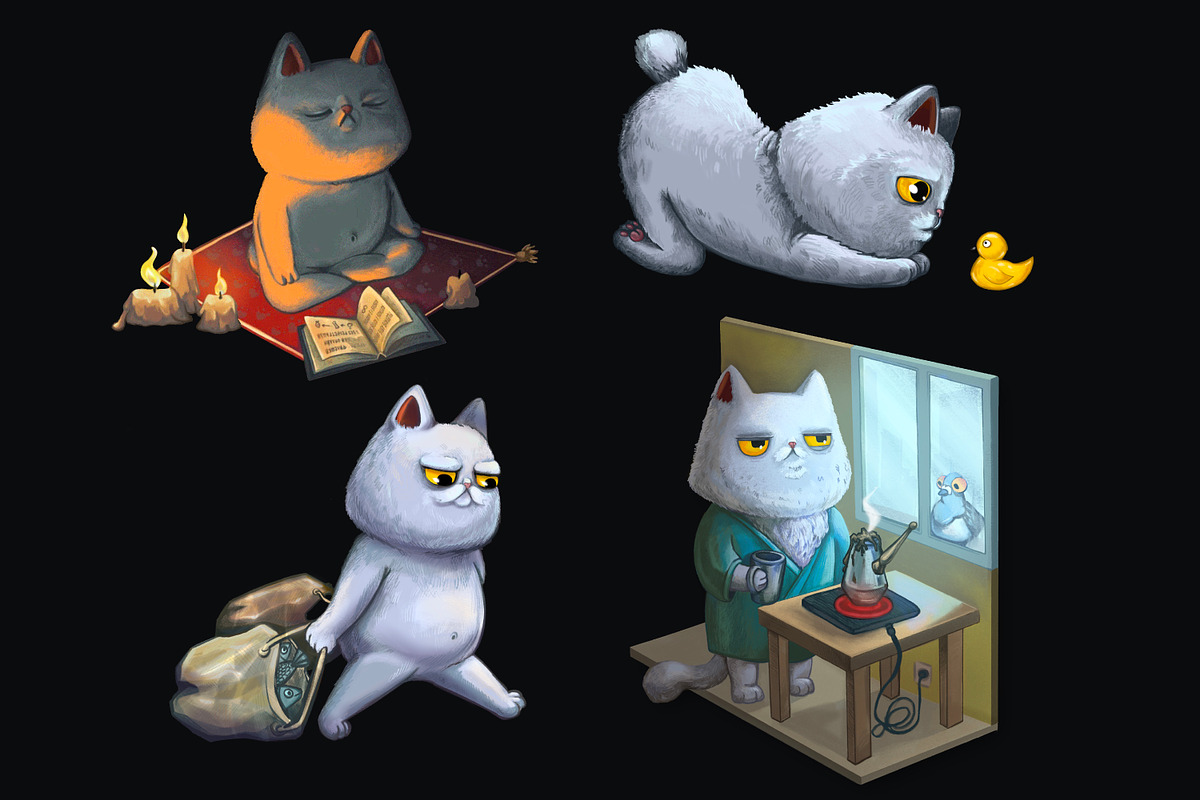 Cute cats character - four grey cat, an Animal Illustration by kaplaniha (Photo 2 of 5)