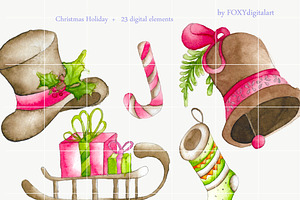 Watercolor Christmas Clipart Holiday