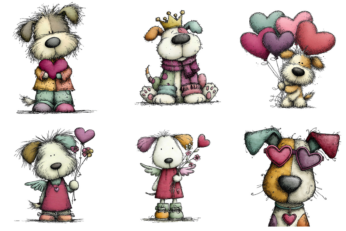 Whimsical Valentines Day Dog Clipart, an Illustration by CreationArt (Photo 2 of 7)