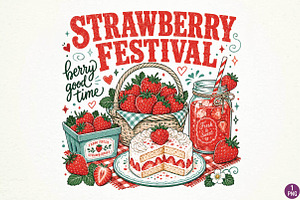 Retro Strawberry Sublimation Design, a Seasonal Illustration by DreamPrint404