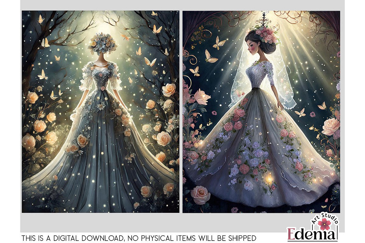 Victorian Gothic Wedding Dresses, a Wallpaper Graphic by EdeniaArtStudio (Photo 6 of 7)
