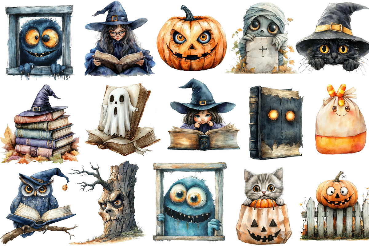 Halloween Peeking and Reading PNG, an Illustration by SinaCreation (Photo 2 of 5)