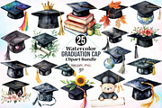 Watercolor Graduation Cap Clipart, a Seasonal Illustration by Canvas Craft (Thumbnail 1 of 5)