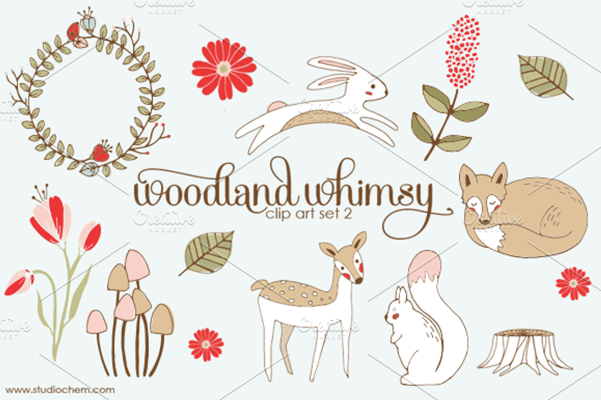Woodland Whimsy 2 .PNG Clip Art Set, an Animal Illustration by StylishDesignMe