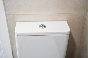 Modern toilet cistern with chrome, an Architecture Photo by volodymyrshtun13795