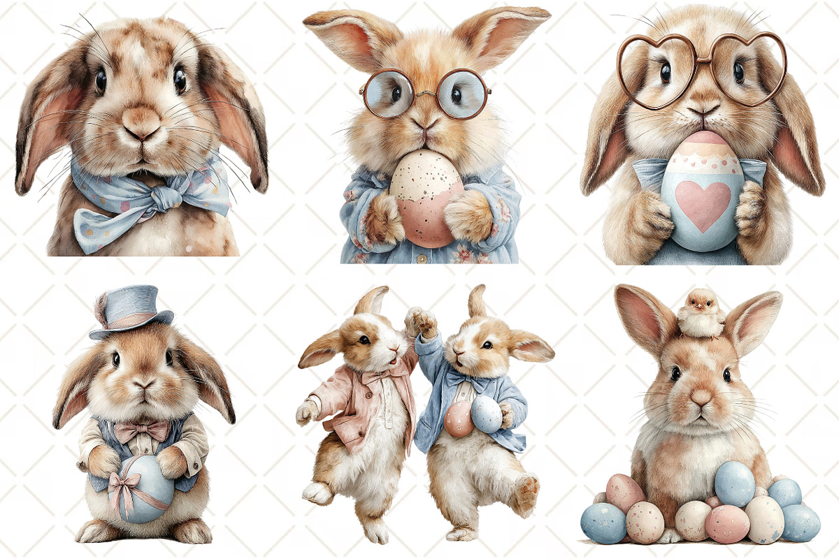 Whimsical Easter Bunny Clipart, an Illustration by Black Bird Studio (Photo 4 of 6)