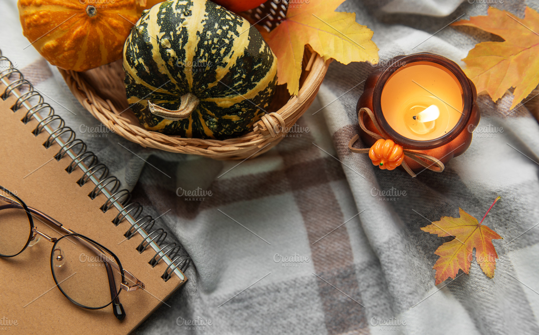 Autumn composition creating a cozy fall reading atmosphere, a Holiday Photo by Olena Rudo