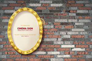 Oval Frame On Brick Wall Background.