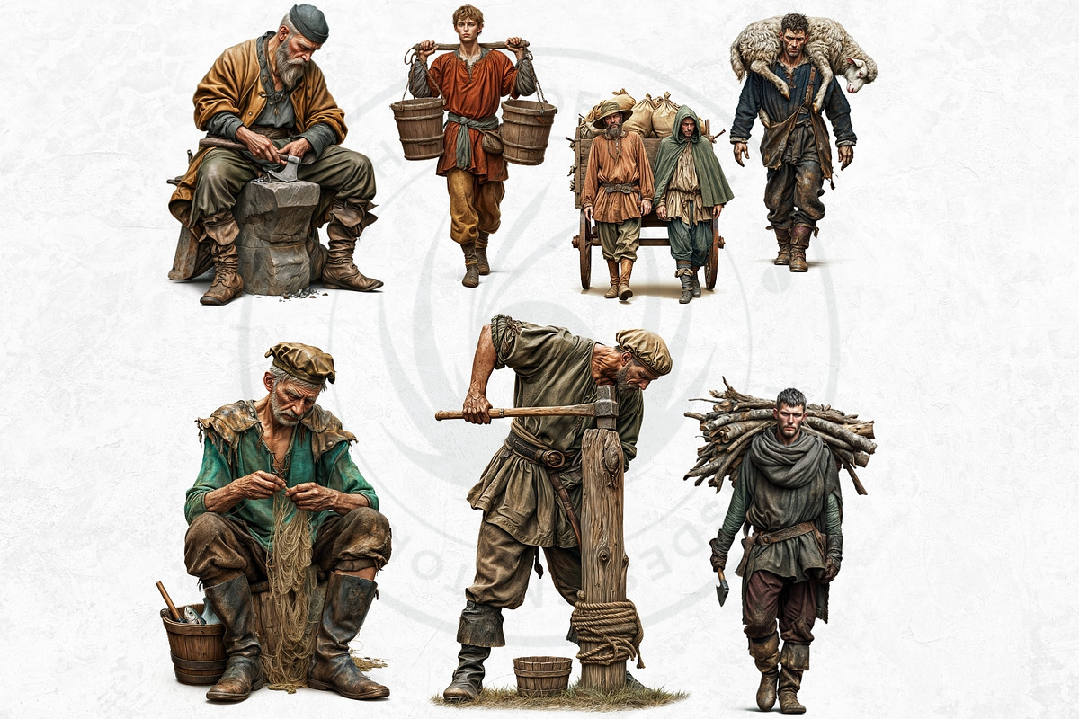 Medieval peasants clipart set, a Person Illustration by ThatsDesignArt (Photo 7 of 10)
