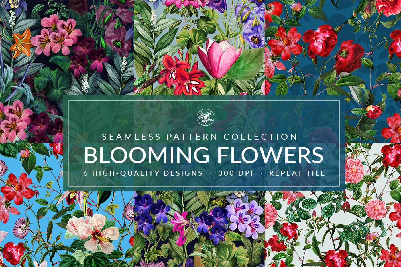 Blooming Flowers Pattern Collection, a Pattern Graphic by MalyskaStudio