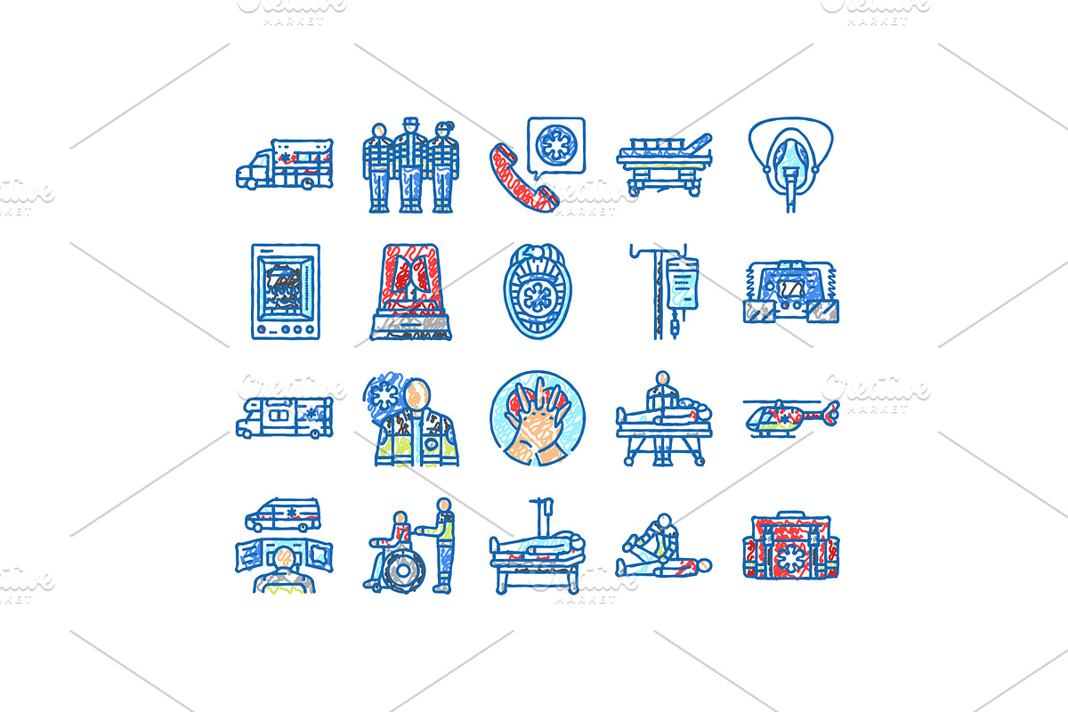 ambulance doctor hospital icons hand, an Object Illustration by pikepicture