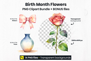 Birth Month Flowers Clipart PNG