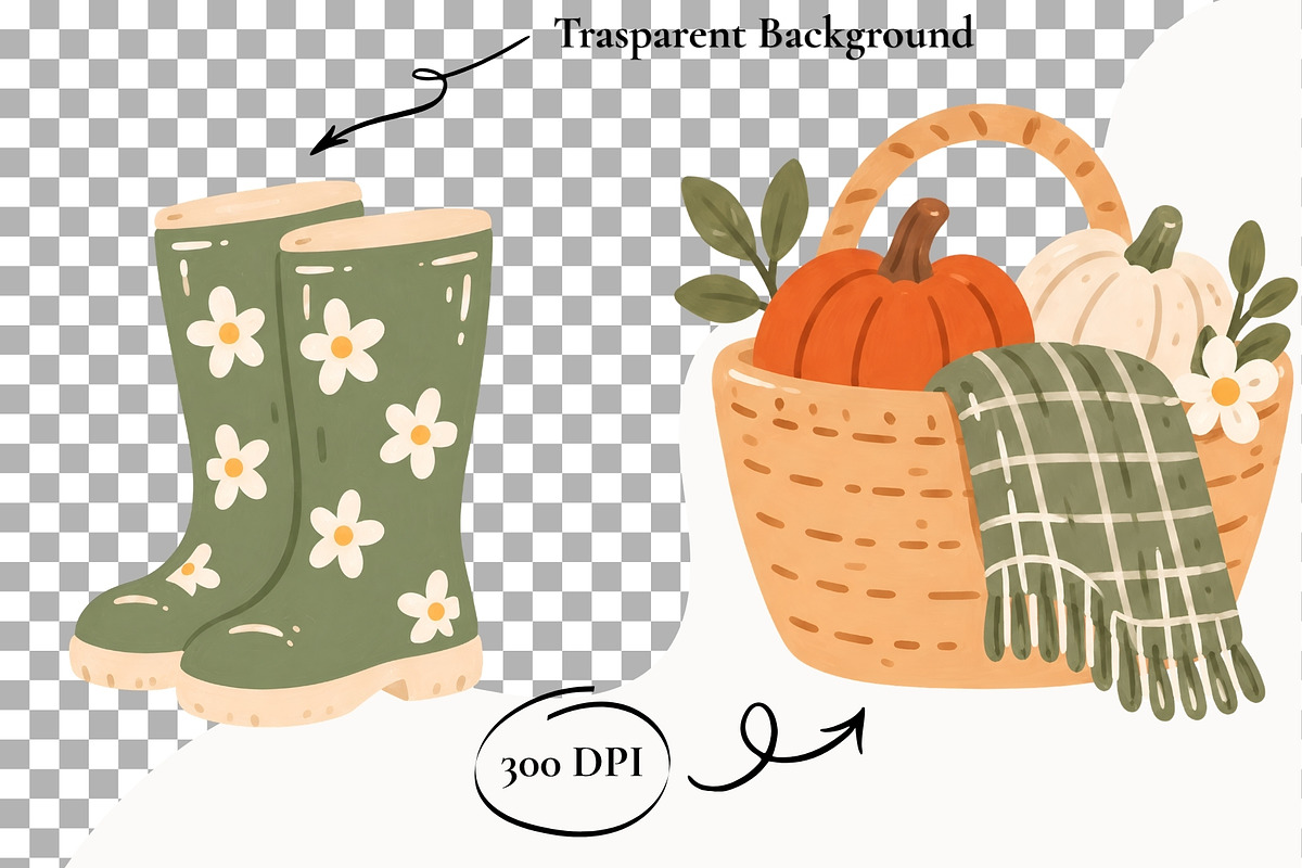Boho Fall Clipart Autumn Harvest PNG, a Seasonal Illustration by SugarCloudStudioArt (Photo 2 of 6)