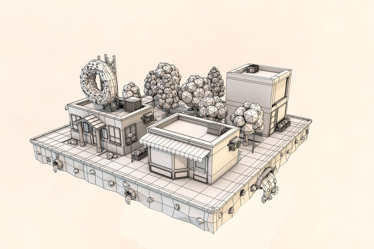 Cartoon City Block Cafe Building, an Architecture 3D Model by Low Poly Lab (Photo 2 of 7)