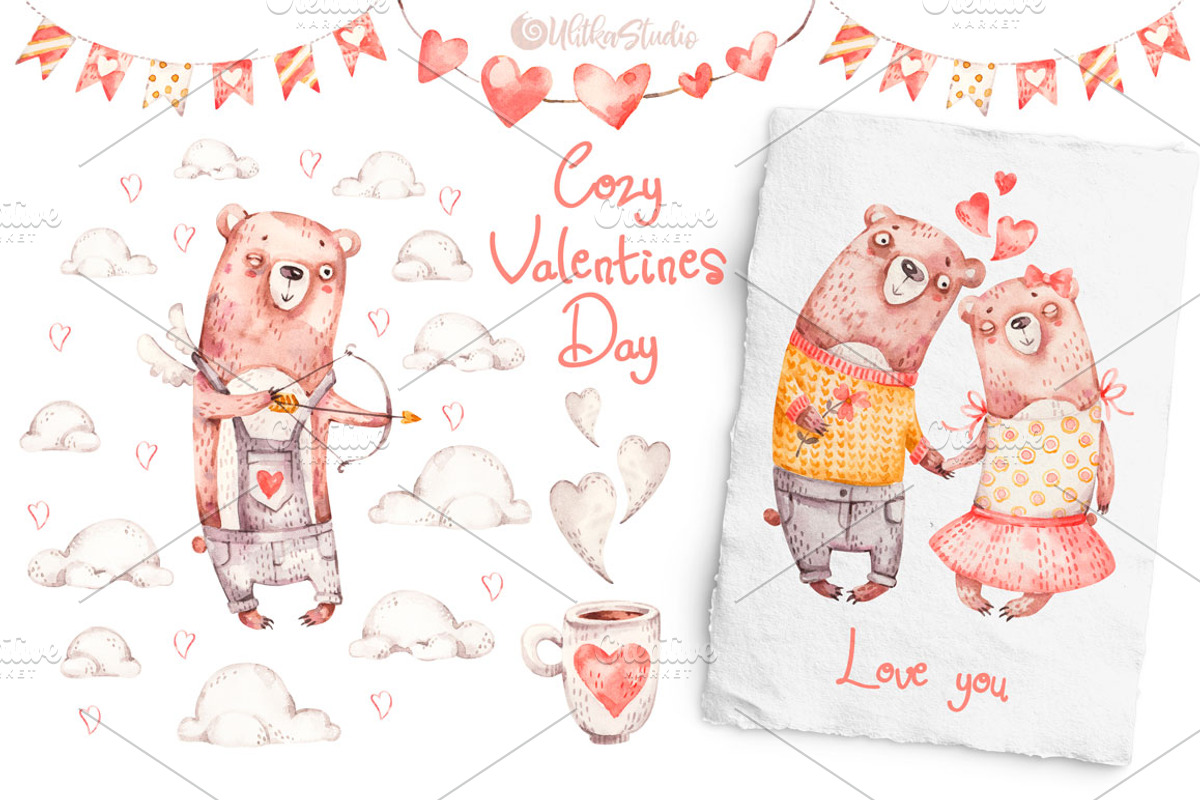 Cozy Valentines Day. Lovely bears, an Animal Illustration by UlitkaStudio (Photo 2 of 20)