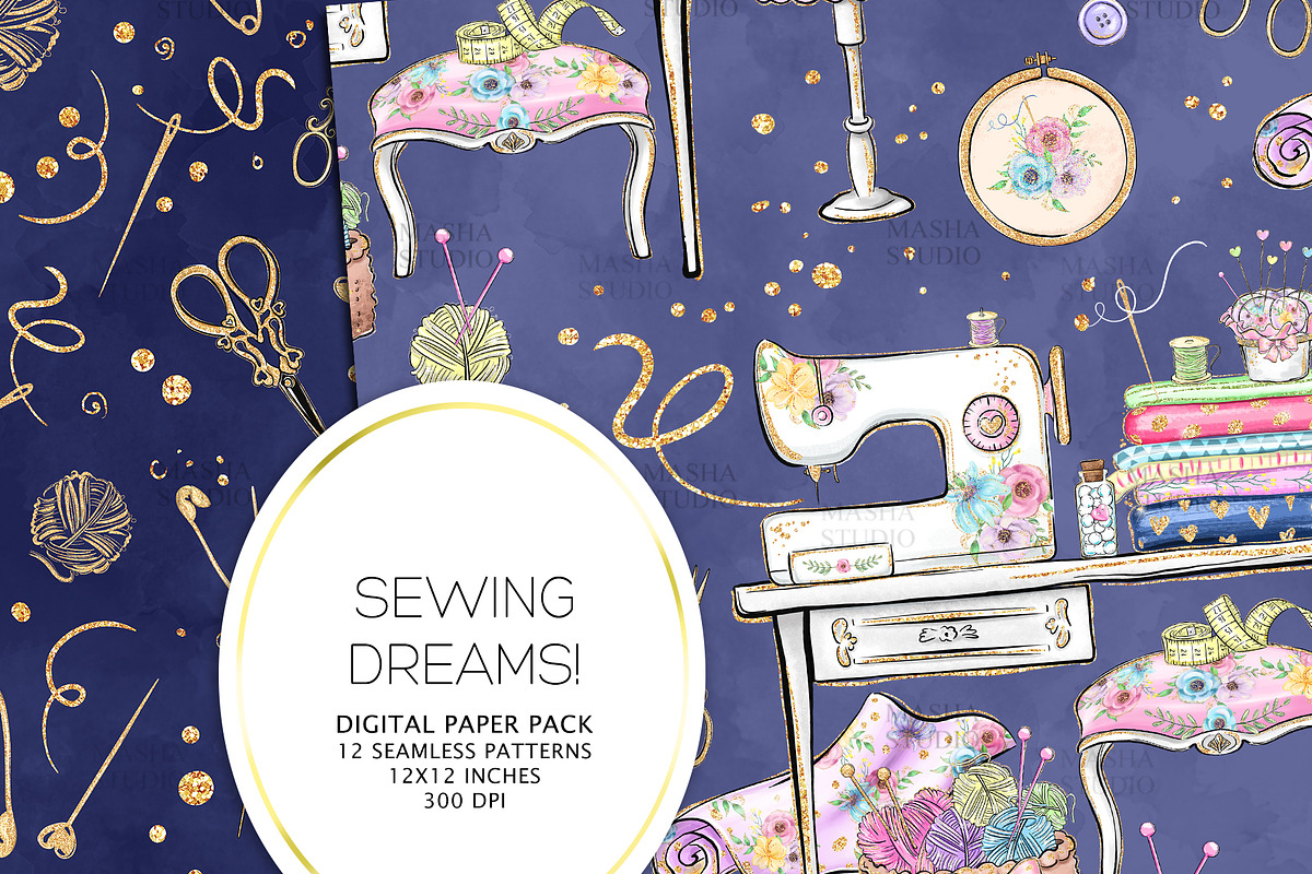 SEWING Digital Papers, a Work Illustration by Masha  Studio (Photo 7 of 7)