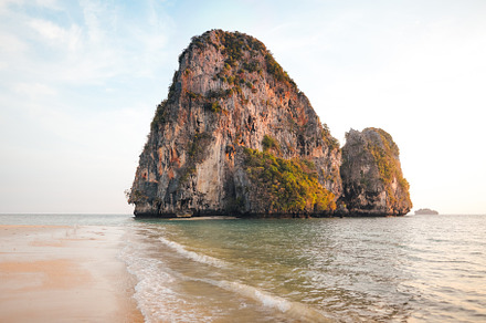 Railay Beach with rocky mountains in the evening, a Nature Photo by Art Rachen