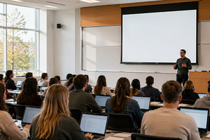 Students attend lecture in classroom, a Photo by Beautiful things