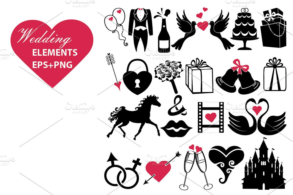 Big set.Wedding icons.Vector preview 4