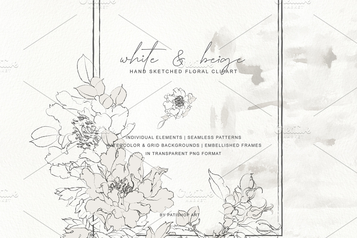 Pencil Sketched Fine Line Flowers Cl, an Illustration by Patishop Art (Photo 3 of 9)