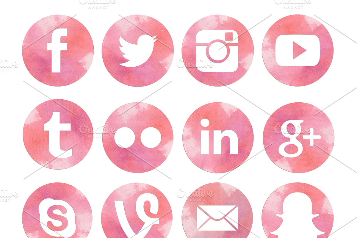 Watercolor Social Media Icons Set, a Templates & Theme by Curly Hair Designs (Photo 2 of 5)
