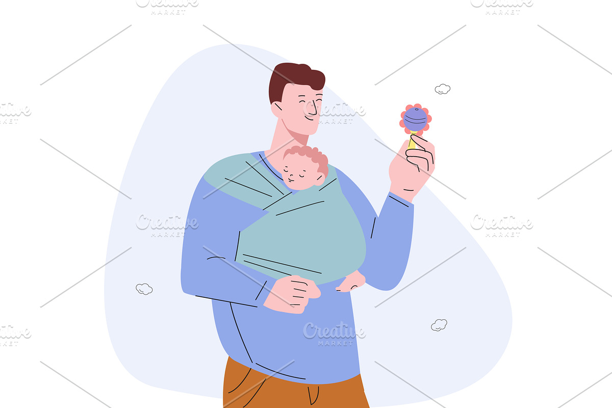Happy father holding baby in sling, a Person Illustration by Valerie Bodnar
