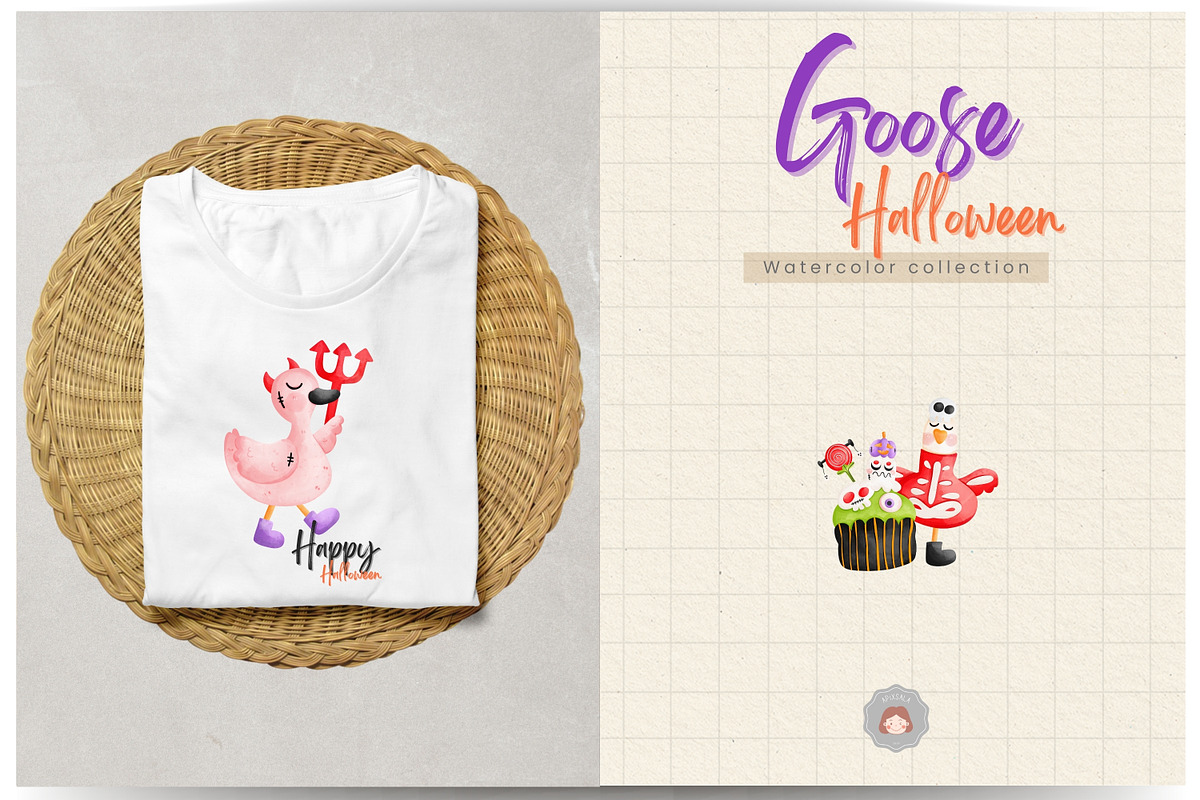 Goose Halloween Watercolor Clipart, an Animal Illustration by Apixsala (Photo 8 of 10)