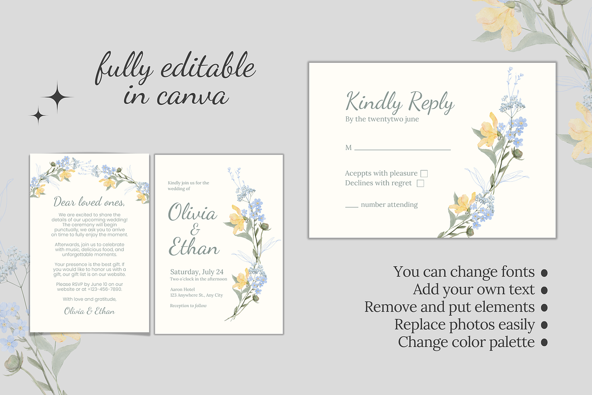 Floral Wedding Invitation Set, an Invitation Template by TemplateCastleStore (Photo 5 of 8)