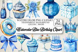 Watercolor Blue Birthday Clipart Bun, an Illustration by DreamPrint404